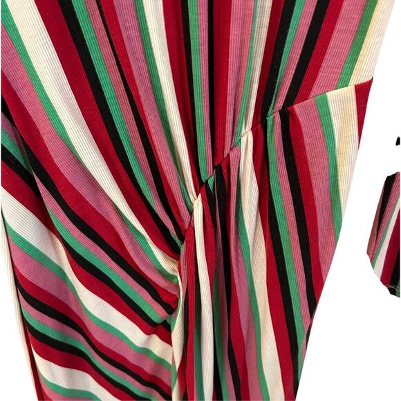 Zara Rainbow Striped Midi Dress Size M Long Sleeve Stretchy - Picture 4 of 7